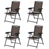Beach & Garden Lawn 4 Pcs Folding Sling Chairs With Steel Armrest And Adjustable Back - Brown - Steel/fabric