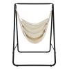 Hanging Padded Hammock Chair with Stand and Heavy Duty Steel - Beige